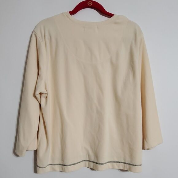 OSCAR DE LA RENTA vintage womens L creme fleece pull over sweater - Picture 3 of 3